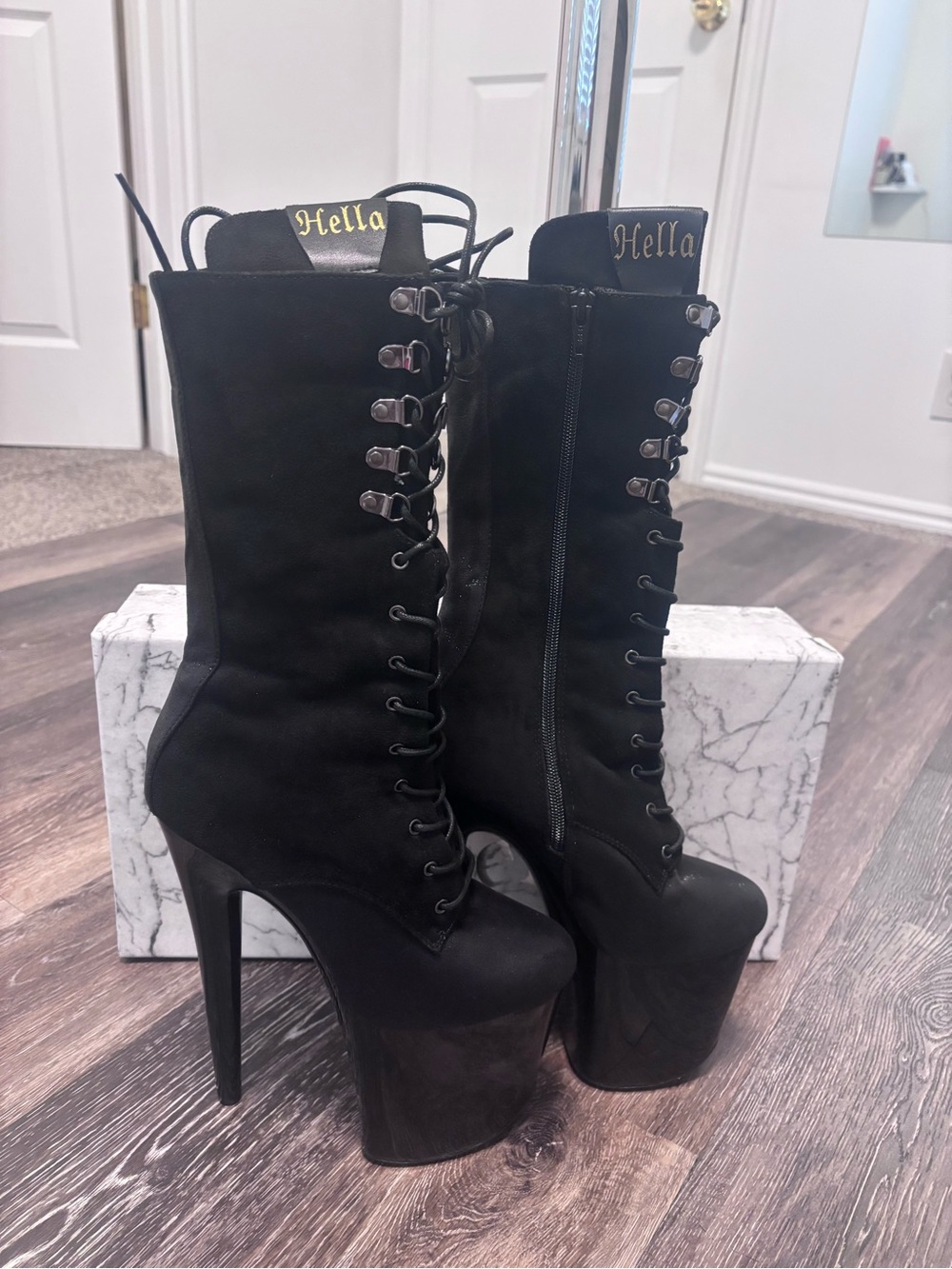Hella heels Black Lace-Up Platform Stiletto Boots